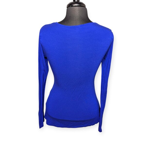 Cable & Gage Elegant Royal Blue Long Sleeve Knit V-Neck Top Size Small - Picture 7 of 14